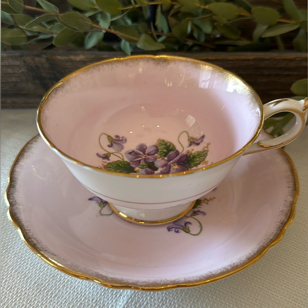 Paragon Rare Pink Footed Teacup Saucer with Violets